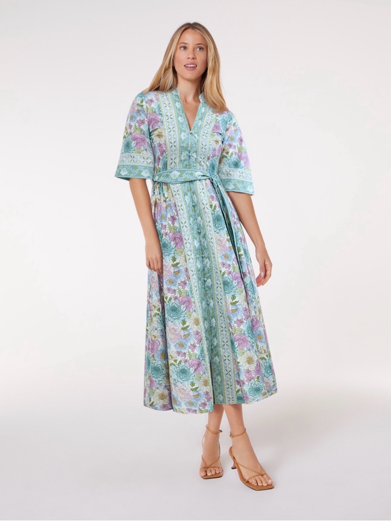 Hermoza Alessia Dress Belted Tie Spring Summer Floral Midi Dress Xs
